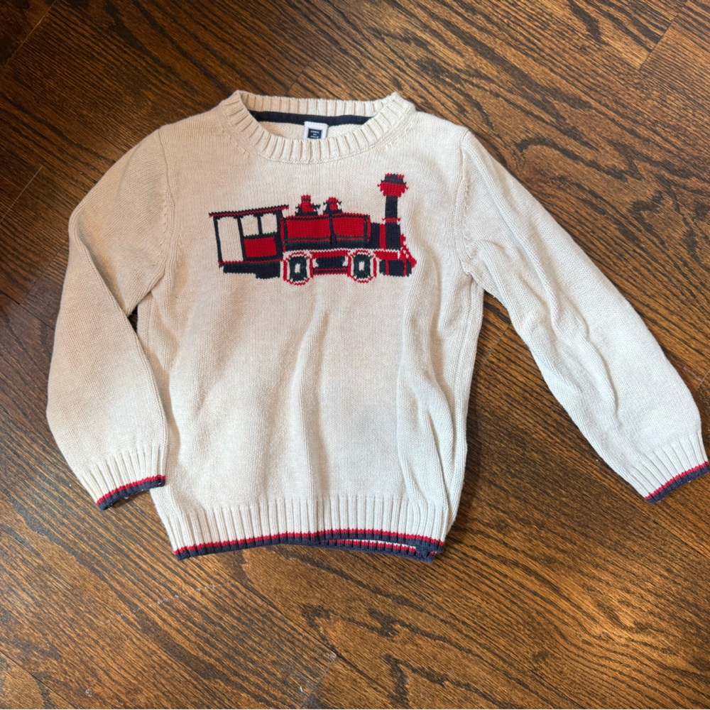 Janie and Jack Cream Sweater with Red Train Design
